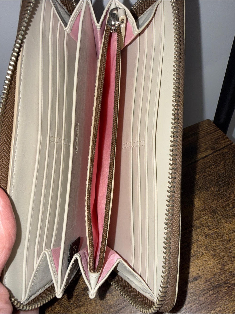 Coach Beige Signature Zip Wallet with Pink Stripe - Picture 12 of 12